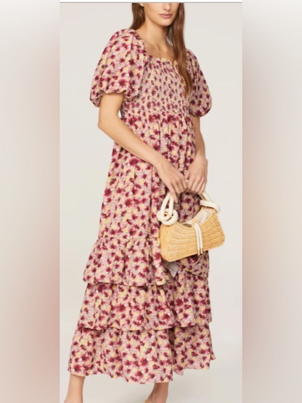 English Factory Pink Floral Tiered Maxi Dress: Size Small